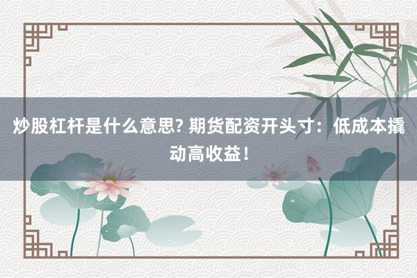 炒股杠杆是什么意思? 期货配资开头寸：低成本撬动高收益！