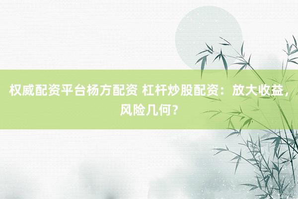 权威配资平台杨方配资 杠杆炒股配资：放大收益，风险几何？