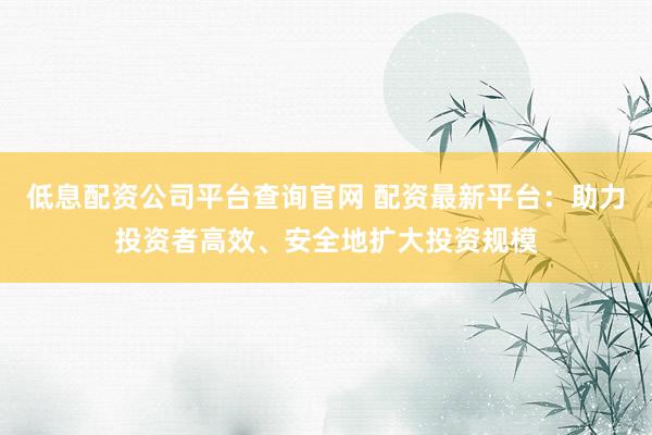 低息配资公司平台查询官网 配资最新平台：助力投资者高效、安全地扩大投资规模